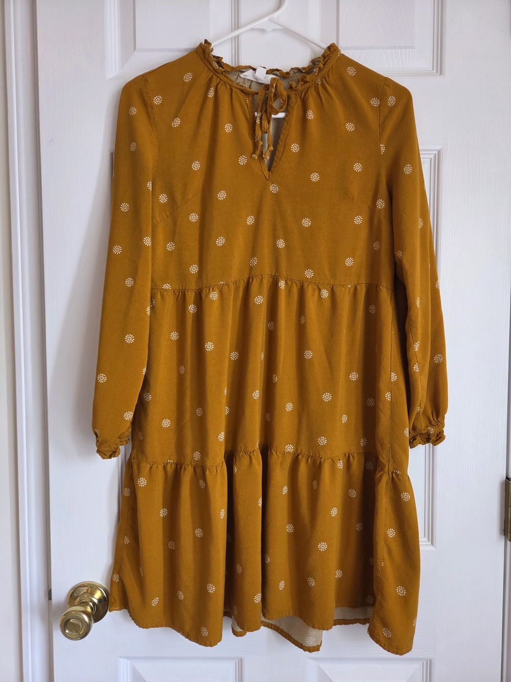 Lucky Brand Mustard Floral Tiered Boho Mini Dress Medium Rayon